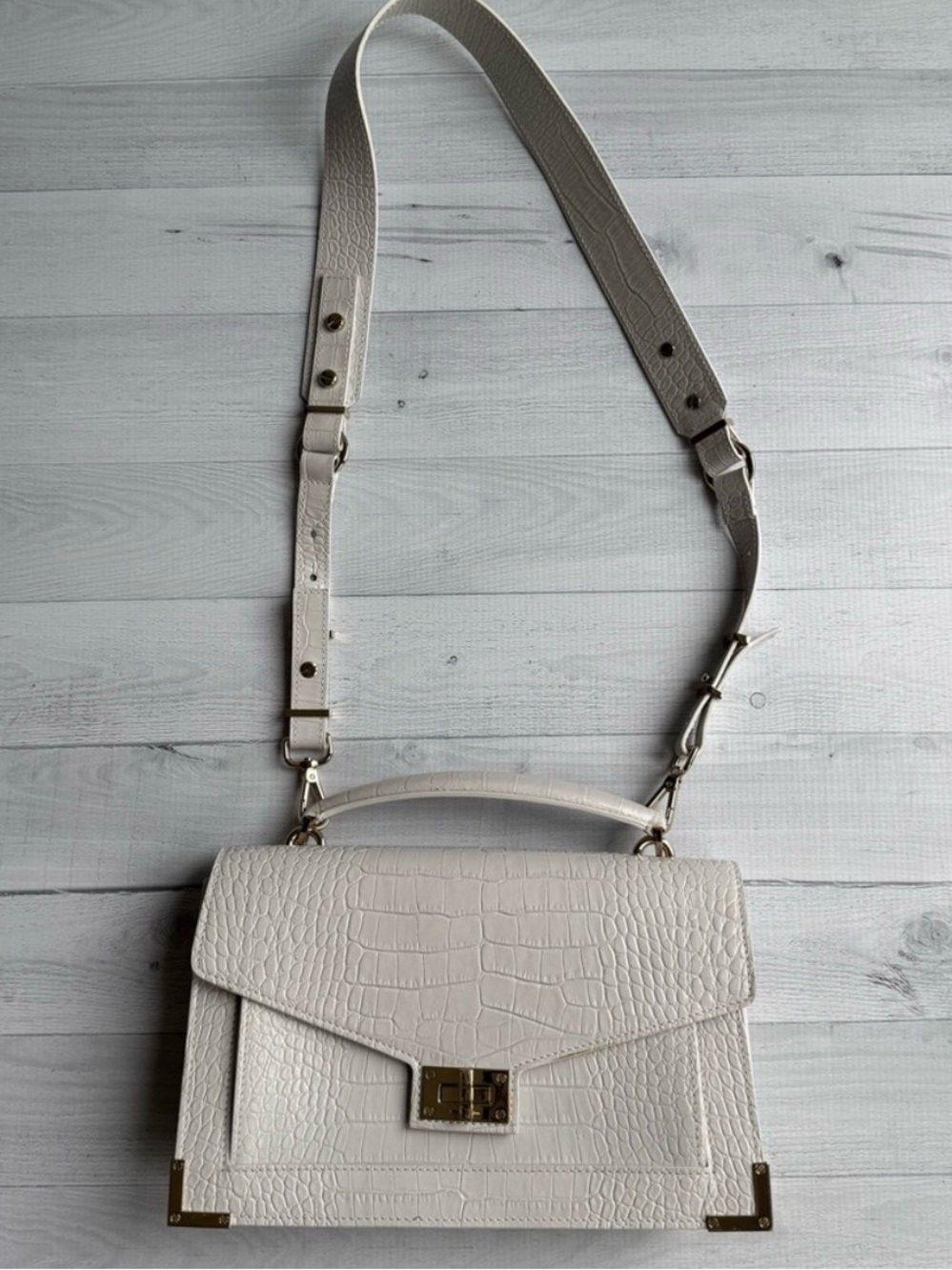 The Kooples Emily White Croc-Embossed Top Handle Crossbody Bag